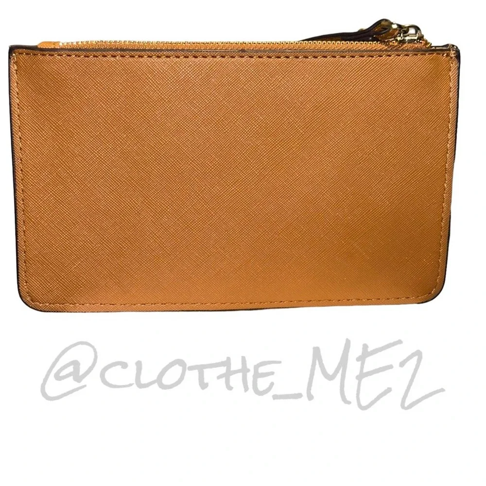 KATE SPADE - Leather Wristlet Pouchette, brown/light fawn color